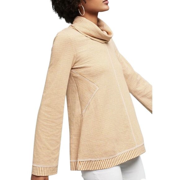 Maeve by Anthropologie Size SMALL Tai Cowl Neck Pullover Sweater Yellow Striped - Picture 3 of 10